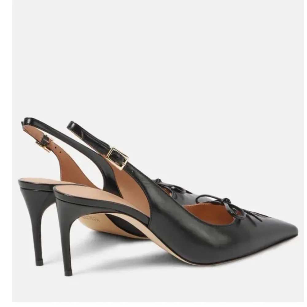 Malone Souliers Trudie Slingback Pumps Black Nappa Laced Pointed Toe EU 38 NWT